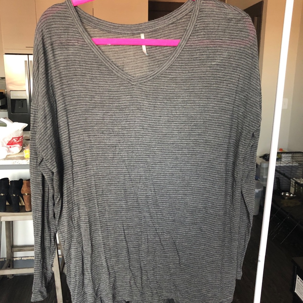 Super soft grey + black striped LS